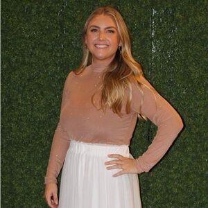 Trendy Tan Sparkly Mesh Top